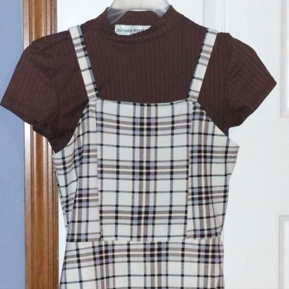 Brown Asymmetrical Plaid Romper